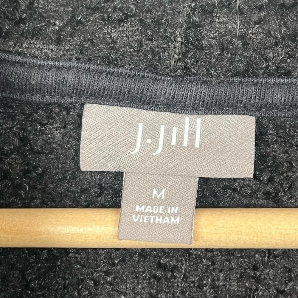 J.Jill black full zip teddy fleece hooded vest, medium.